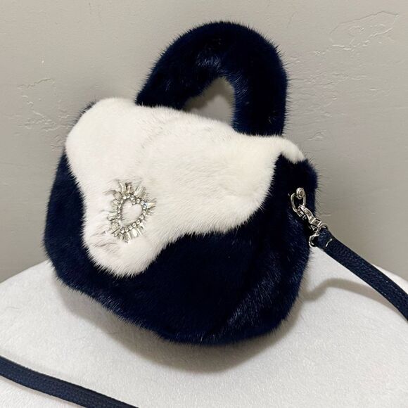 Colorblock Handmade Luxury Real Mink Fur Top Handle Bag/Shoulder Bag/Crossbody - Picture 8 of 16